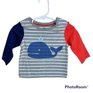 Baby Boden Grey Stripe Whale Long Sleeve Tee Shirt Infant 3-6 Months